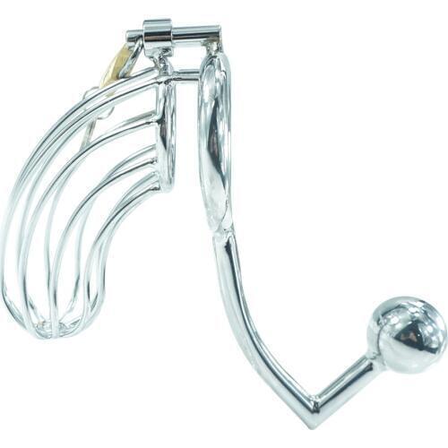 Master Series nake Male penis lock metal chastity device with anal hook intruder cock cage SM bondage sex toys for men