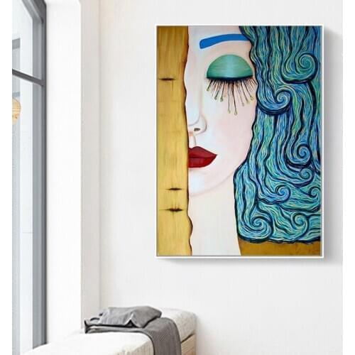 Sexy Beauty Girl Blue Hair Eyelashes Canvas Painting Posters and Prints Scandinavian Wall Art for Living Room Home Decor Cuadros