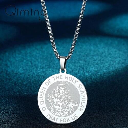 O Queen Holy Scapular Round Necklace Religious Jewelry Medal EXCLUSIVE Necklace Stainless Steel Jewelry