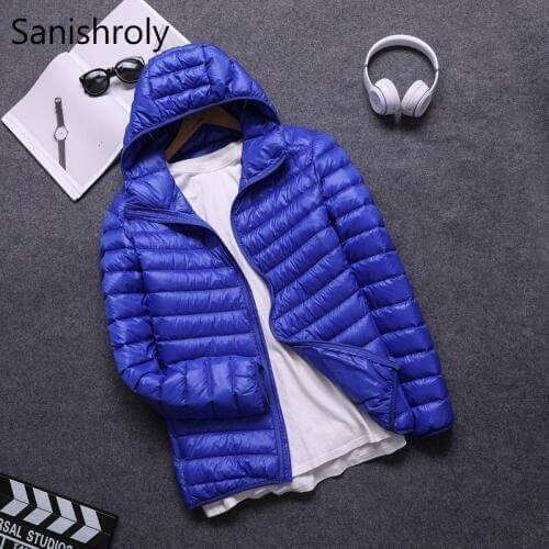 Sanishroly Hooded White Duck Down Jacket Parkas Winter Mens Down Coats Thin Short Coat Male Ultra Light Outwear Plus Size SE342