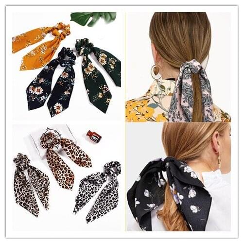 Leopard Snake Floral Dot Bow Knot Hair Rope Streamers Women Scrunchies Hair Scarf Elastic Hair Ties For Girls Hair Accessories