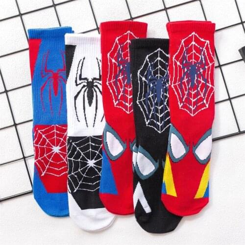 2021New Marvel Anime Spider-Man Men Socks High Quality Women New Cartoon Sport Socks Novelty Crew Casual Crazy Socks