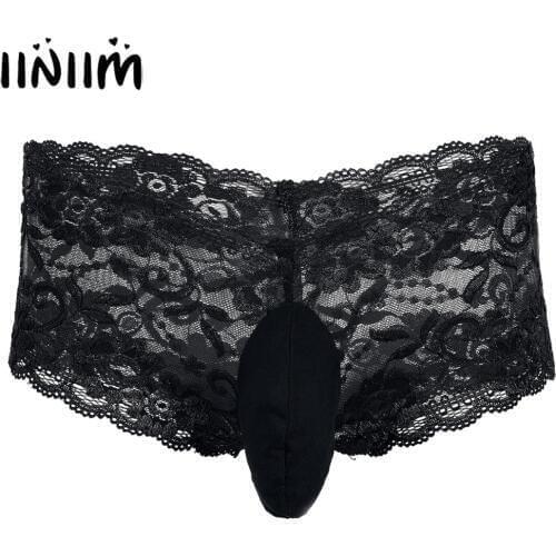 Mens Lingerie Night Underwear Lace Wetlook Sexy Boxer Shorts Jockstraps Gay Penis Underwear Underpants with Closed Penis Sheath