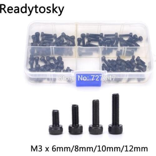 100pcs M3 x 6mm/8mm/10mm/12mm Hex Bolt Socket Head Cap Screws Kit Screws Assortment Comes in a Storage Box Machine Screws