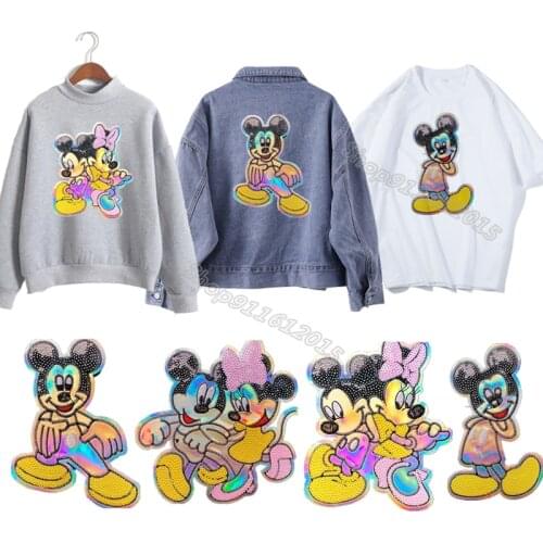 Mickey Minnie Mouse Sequins Clothing Patch Disney Cartoon Figure Patches Sew Clothes Patch for Shirt Jeans DIY Decoration Gift