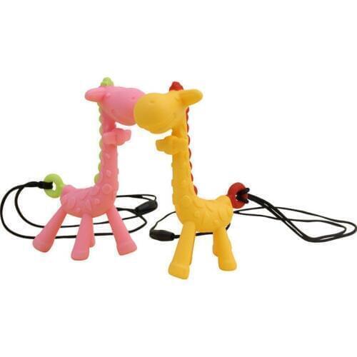 New Cartoon Giraffe Shape Baby Teether Silicone BPA Free Infant Teething Toy Necklace Hanging Toy For Baby Activity Toys