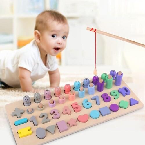 Montessori Education Kindergarten Wooden Toys Math Fishing Board Children Wooden Toys Montessori Geometric Counting