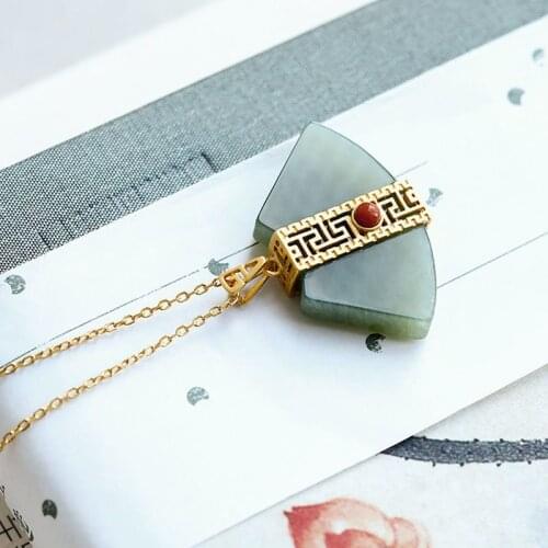Original Design S925 Sterling Silver Gold-Plated Inlaid High-Grade Natural Hetian Turquoise Fan-Shaped Pendant for Women Pendant