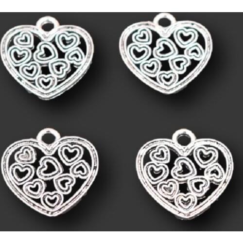 20pcs Silver Color Hollow Hearts Shaped Alloy Pendant Retro Earring Bracelet DIY Charms Handmade Jewelry Making Accessorie A1494