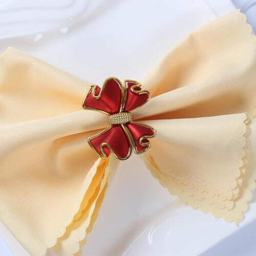 Gold Plating Circle with Red Coffee Purple Plastic Ribbon Design Napkin Rings