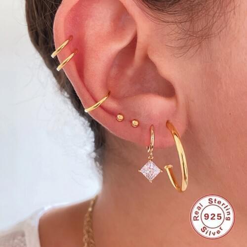 Aide 925 Sterling Silver Shiny Crystal Pendant Hoop Earrings For Women Girls Gift Diamond Shape Zircon Earring Jewelry Brincos