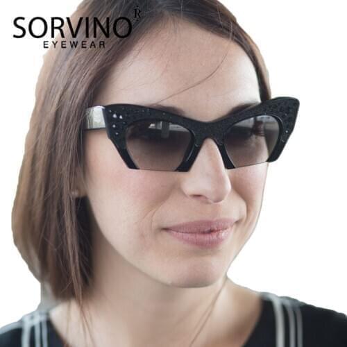 SORVINO Retrp Semi-rim Cat Eye Sunglasses Women Luxury Brand Designer 90s Geometric Half Frame Cateye Sun Glasses Shades SP83
