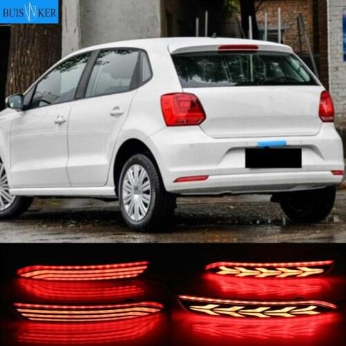 LED Rear Fog Lamp For Volkswagen Polo 2014 2015 - 2017 2018 Car Rear Bumper Light Brake Light Flowing Turn Signal Reflector