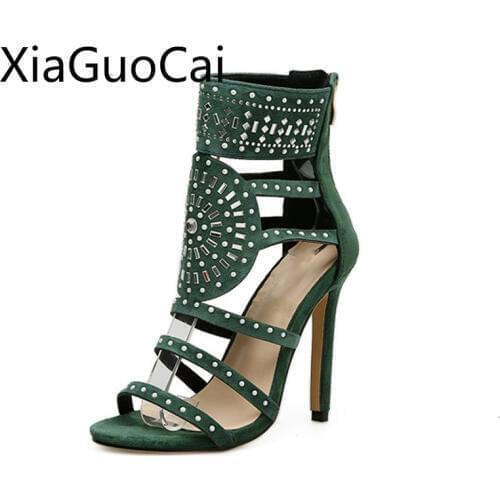 Rhinestone Gladiator Women Pumps Summer Fashion High Heels Sandals for Ladies Crystal Sexy Luxury Female Pumps Lu2 35