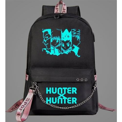 Anime Hunter X Hunter Luminous Backpack Teenager Kids Student School Bag Women Men USB Charging Chain Bundle Travel Bags Mochila