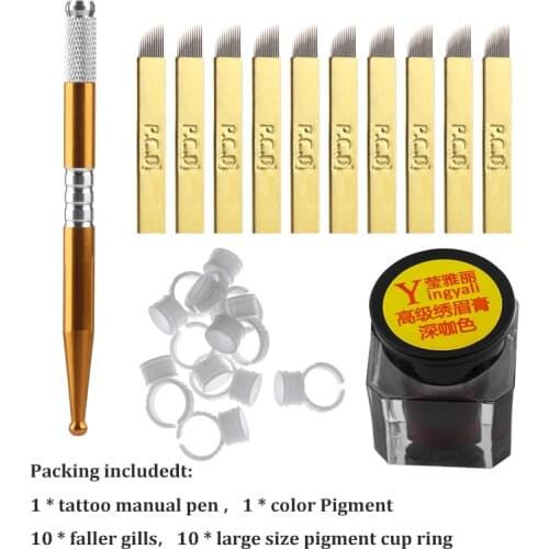 Eyebrow Tattoo Microblading Needle Blade Pen Pigment Practice Tattoo Pigment Rings Permanent Makeup Tattoo Pen Set Wholesale