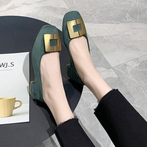 Womens Fashion Metal Square Buckle Shallow Mouth Comfortable Soft Bottom Simple Elegant Flat Shoes Loafers Zapatos Mujer U19-43