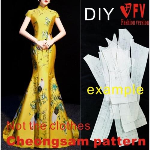 Improved cheongsam pattern long style evening dress sewing drawing 1:1 garment making pattern BQP-45