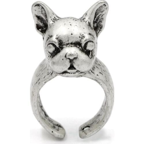 Retro Animal Handmade French Bulldog Finger Ring Fashion Vintage Adjustable Rings