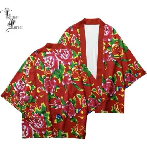 Red and Blue Flowers 3D Printing Japanese Kimono Haori Yukata Women/Men Fashion Summer Casual Cool Short Sleeve Streetwear
