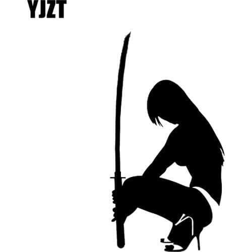 YJZT 7.8*14.8CM Sexy Samurai Girl Black/Silver Skillful Manufacture Vinyl Decals Covering The Body Nice Design C20-0300