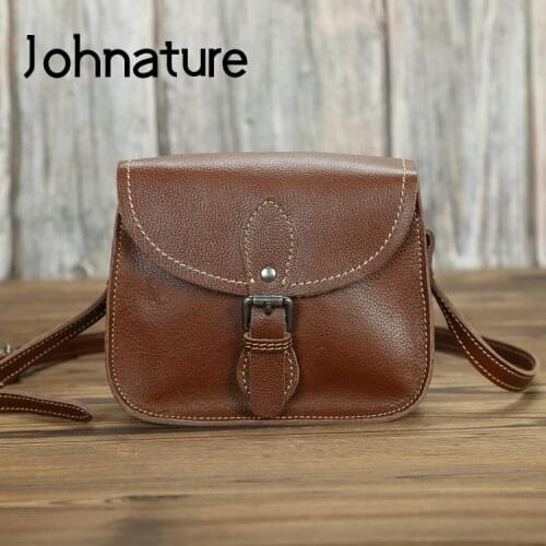 Johnature Simple Bag Genuine Leather All-match Women Shoulder Bags 2021 New Leisure Solid Color Cowhide Lady Small Messenger Bag