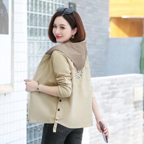 Womens Coat Hooded Windbreaker 2021 New Women Spring Long-Sleeve Zipper Jacket Casual Short Womens Trench Coat Pocket W42