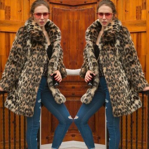 Women Long Leopard Faux Fur Coats 2020 Winter Warm Hairy Mink Trench Pocket Coat Elegant Luxury Female Loose Fur Jacket Overcoat