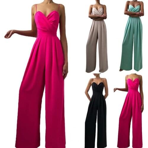 Hot Sales Ladies Jumpsuit Wide Leg High Waist Elegant Deep V Neck Backless Sling Jumpsuit for Banquet