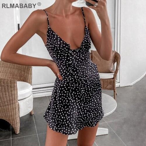 Summer Women Dot Print Bandage Mini Dress Elegant V Neck Sleeveless Backless Sexy Bodycon Dress Casual Holiday Chiffon Dress