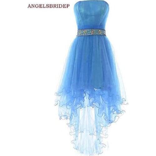 ANGELSBRIDEP Boat-Neck Prom Dresses Vestidos de festa Sexy Empire Waist Crystal Tulle Formal High-Low Evening Party Gowns Hot