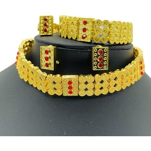 Gold Color Ethiopian Jewelry sets Women Chokers Necklace/Earrings/Ring/Bracelet Sets Eritrea Habesha Africa Bride Jewelry