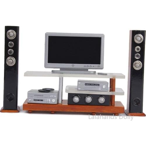 1:12 Mini Dollhouse Modern Stereo TV Cabinet Set Model for The Dollhouse Furniture Decoration Accessories