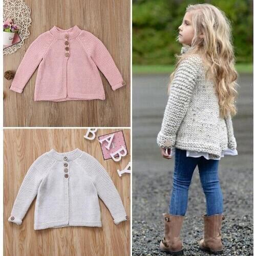 2021 New Autumn Winter Clothes Outfits Fashion Boys Girls Long Sleeve Cute Gray Sweaters Coat Knitted Sweaters Solid Coat 1-8Y