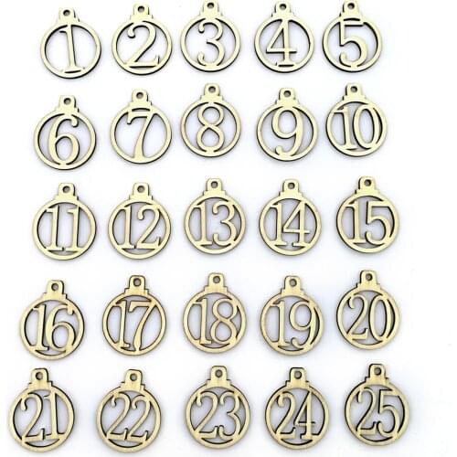 25 Pcs Christmas Advent Calendar Kids Diy Supplies Wooden Tags Number Countdown Labels Hand Draw Multifunctional Decorations