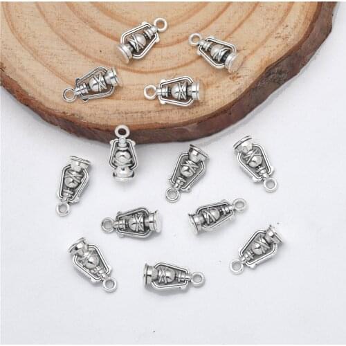 30Pcs Antiqued Silver Alloy 3D Oil Lantern/Kerosene Lamp Creative Charms Pendants 16x8mm