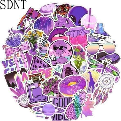 50 PCS Purple Graffiti Stickers VSCO Girl Cartoon Waterproof Stickers for Laptop Skateboard Suitcase Bicycle Car Vinyl Decals