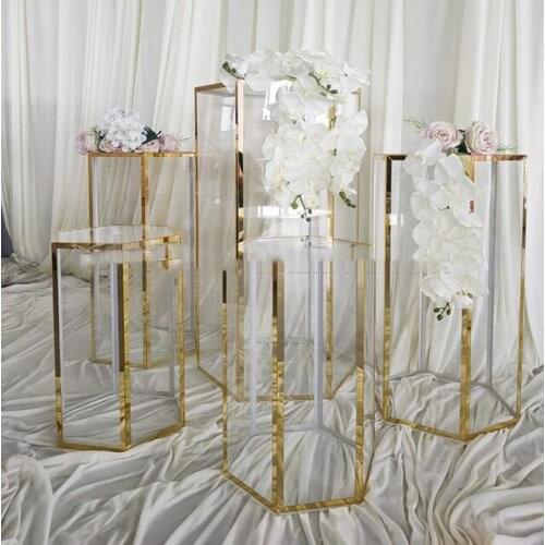 5pcs/set)No flowers including)Custom Made Acrylic Hexagon Plinth Display Stand for Wedding stage Exhibition