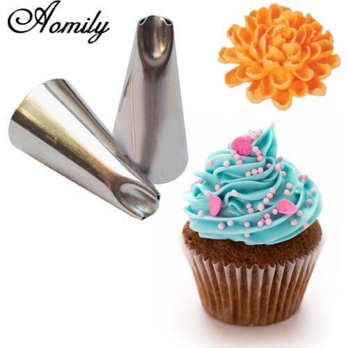 Aomily 2Pcs/Set Rose Flower Icing Piping Nozzles Chrysanthemum Cake Decorating Tips Patisserie Cupcake Baking Decor Accessories
