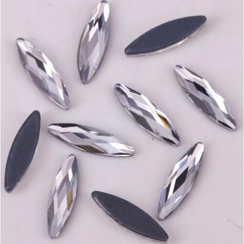 Lead Free 3x11mm Crystal Clear Long Marquise Flat Back Hotfix Rhinestones / Iron On Flat Back Crystals