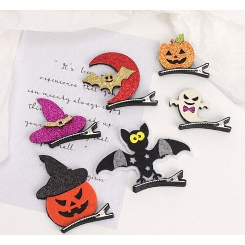 Halloween Theme Glitter Hair Clips Cartoon Ghost Pumpkin Spider Web Headwear Kids Party Hair Accessories