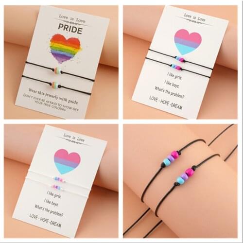 Charm Handmade Love Is Love LGBT Rainbow Rope Wish Bracelets For Couple Pride Gay Women Men Friendship Bi Accessories Gift