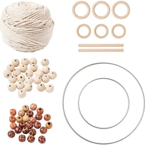 DIY Jewelry Sets with Wood Beads Cotton String Threads Iron Linking Rings for Jewelry Crafts Making Decoration Mixed Color