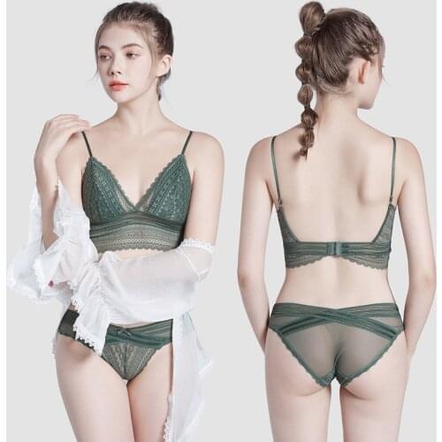 New hot style French lace underwear U-shaped beautiful back big backless no steel ring bra triangle cup thin set cotton bra