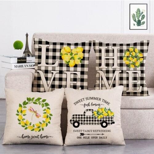 Black and white square lemon cart Printed Cushion Cover Linen Throw Pillow Car Home Decoration Decorative Pillowcase T484