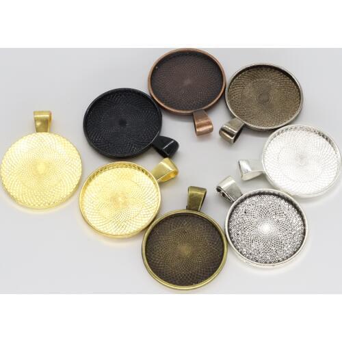 DAWNJOE10 pcs/lot 25mm 10 colors Cabochon Pendant Tray Base Necklace Pendant Jewelry Finding DIY Gemstone Making Finding