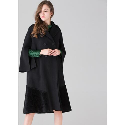 Long woolen blends cashmere coats for women 2019 autumn winter casual ladies jackets plus size high quality Double sided black
