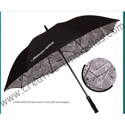 Diameter 120cmReal double layers newspaper fabric golf umbrellas.fiberglass,auto open,anti static,anti electricity,anti thunder