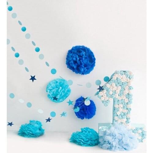 Photo Backgrounds Blue Paper Flowers 1st Birthday Photography Backdrops for Photo Studio Children Kids Photo Shoot Photophone 3D
