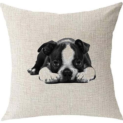 Cotton Linen Cartoon Lovely Animal Abstract Oil Painting Adorable Pet Dogs Boston Terrier Throw Pillow Covers Cushion Cover Deco